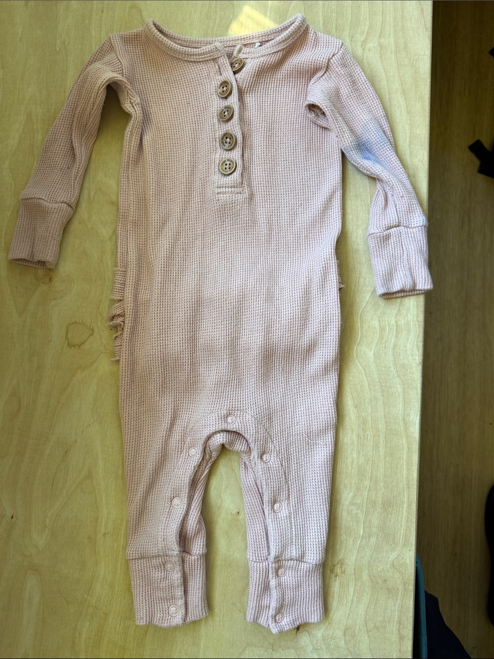 Posh Peanut Dusty Pink Waffle Knit Long-Sleeve One-Piece
